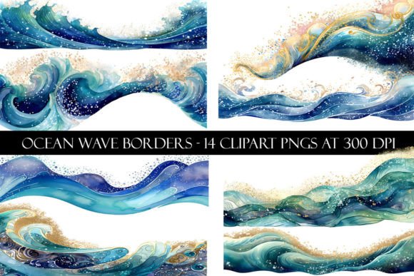 Sparkly Ocean Wave Border Clipart Graphic Illustrations By Digital Paper Packs