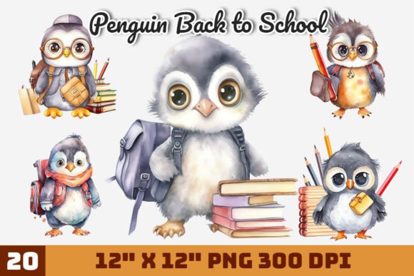 Cute Penguin Back to School Sublimation Graphic Illustrations By Gemstone