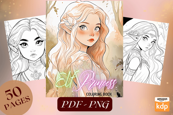 Elf Princess, Fairy Coloring Pages Gráfico Páginas para colorir de IA Por Sahad Stavros Studio