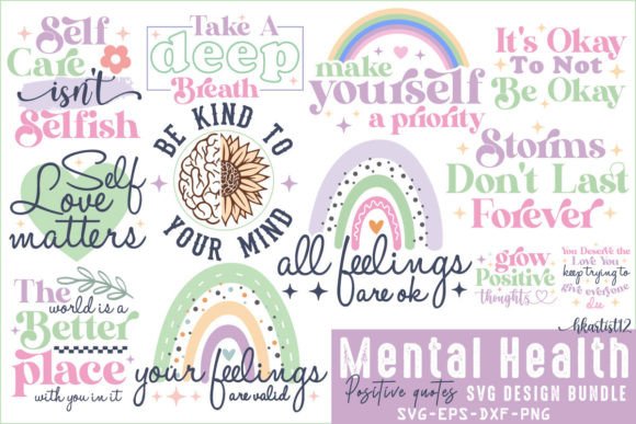 Retro Mental Health Quotes SVG Bundle. Graphic Crafts By Hkartist12