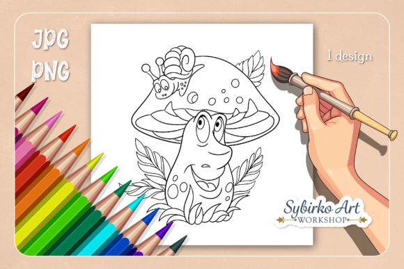 Mushroom and Snail Kids Coloring Page Graphic Coloring Pages & Books Kids By Sybirko Art Workshop