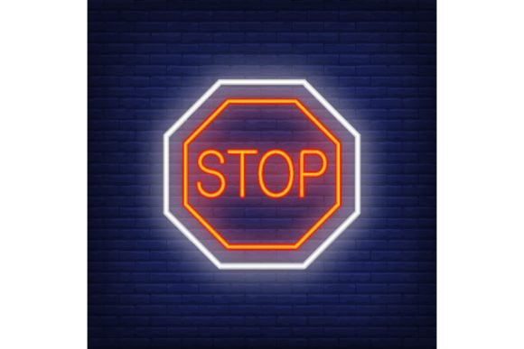 Stop Road Neon Sign. Glowing Illustratio Graphic Illustrations By pch.vector
