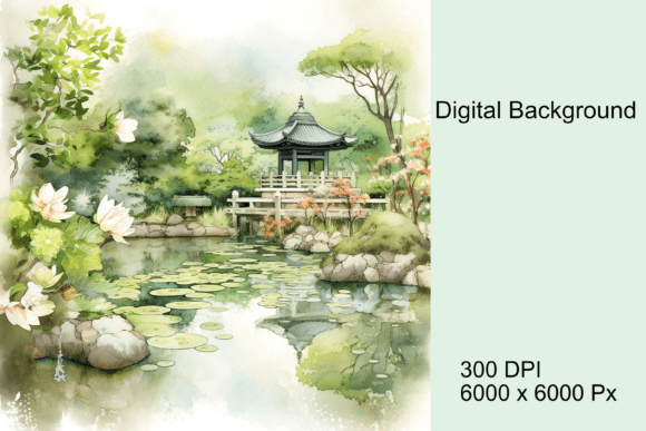 Watercolor Japanese Landscape Background Graphic AI Illustrations By StellarMockups&Graphics