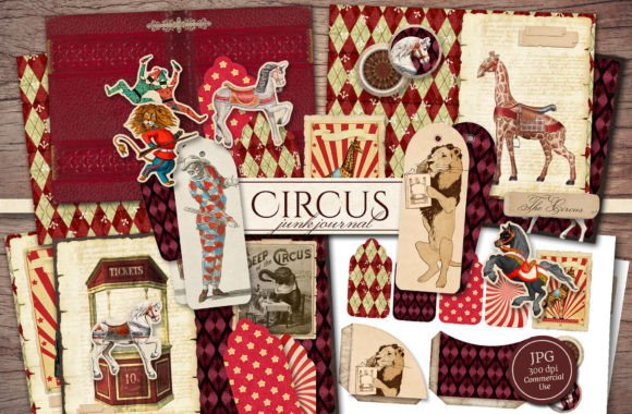 Circus Junk Journal Kit Graphic Illustrations By Secret Helper