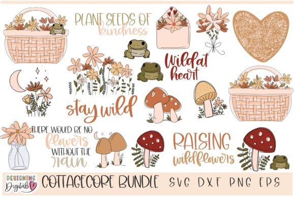 Cottagecore Mushrooms & Wildflowers Graphic Print Templates By designingdigitals