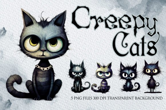 Creepy Cats Illustration Clipart Graphic AI Transparent PNGs By LouteCrea