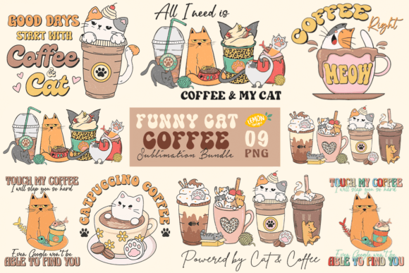Funny Cat Coffee PNG Sublimation Bundle Graphic Crafts By Lemon.design