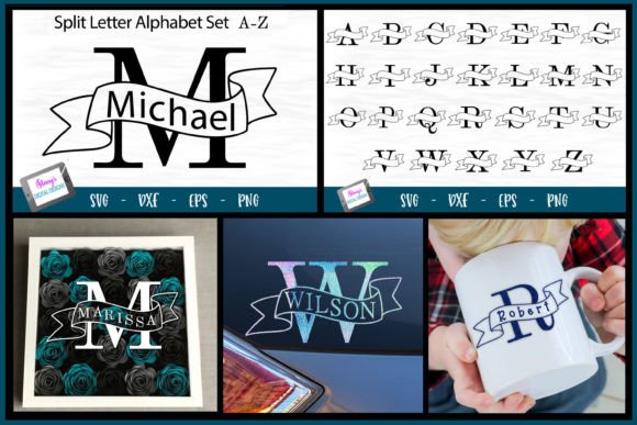 Split Letters a-Z | Banner Monograms Graphic Crafts By stacysdigitaldesigns