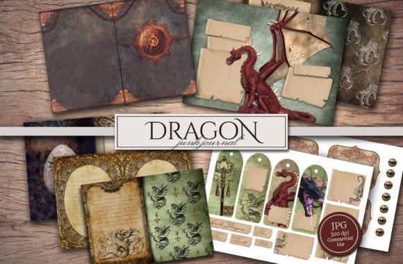 Dragon Junk Journal Kit Gráfico Ilustraciones Imprimibles Por Secret Helper