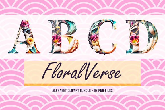 FloralVerse - Flower Alphabet Clipart Grafik Druckbare Illustrationen Von Canvas Elegance