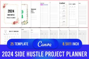 2024 Side Hustle Project Planner Canva Gráfico Interiores KDP Por designmela01 1