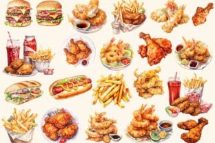 Fast Food Watercolor Clipart 30 PNG Graphic Illustrations By HelloMyPrint 2