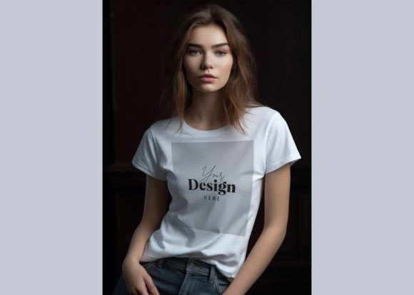 Womens White T-Shirt Mockup PSD & JPG Afbeelding Op Maat Gemaakte Product-proefmodellen Door printztopbrand