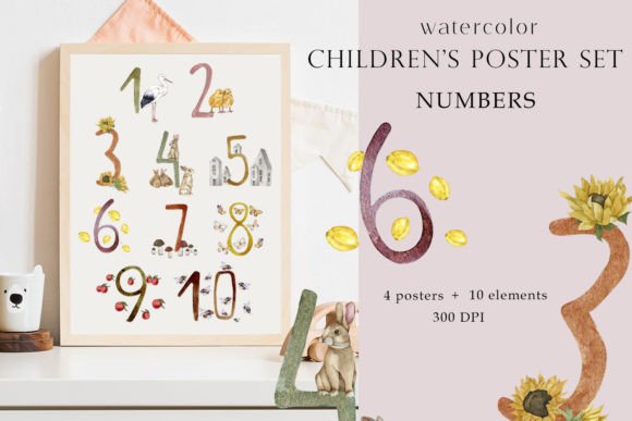 Children's Posters with Numbers Clipart Graphic Illustrations By SIMPLE ART