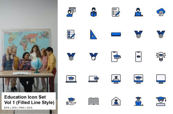 Education Icon Set Filled Line Vol 1 Gráfico Iconos Por DudeDesignStudio