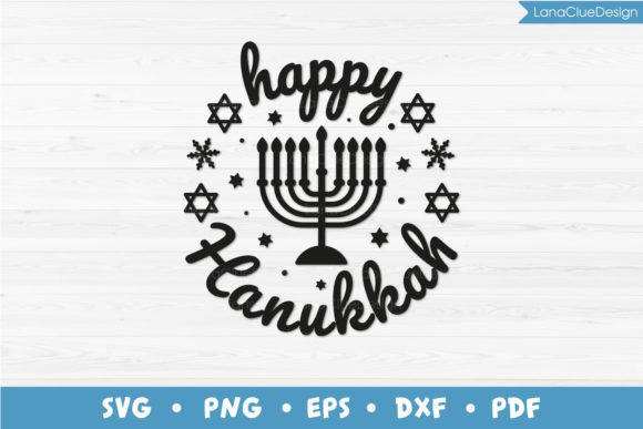 Happy Hanukkah Round Sign SVG Gráfico Artesanato Por LanaClueDesign