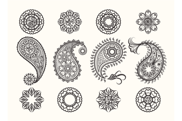Henna Tatoo Paisley Icons Set Graphic Illustrations By vectortatu