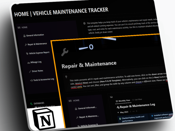 VEHICLE MAINTENANCE TRACKER - NOTION Graphic Graphic Templates By creativdesignz