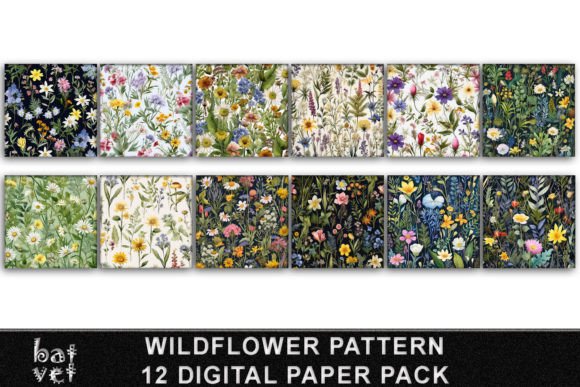 Wildflower Digital Paper Pack PNG Bundle Gráfico Fondos Por BatVet