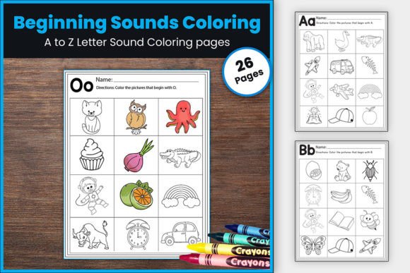 Phonics Coloring Pages: Beginning Sounds Graphic K By TheStudyKits
