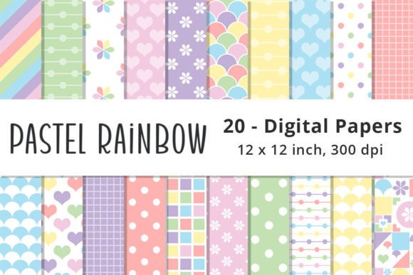 Rainbow Color Pastel Digital Paper Pack Gráfico Patrones de Papel Por Lemon Paper Lab