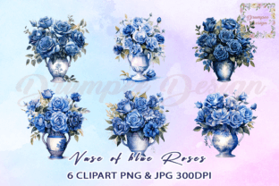 Vase of Blue Roses Watercolor Clipart Grafica Creazioni Di Drumpee Design 1