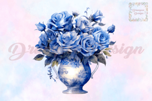 Vase of Blue Roses Watercolor Clipart Grafica Creazioni Di Drumpee Design 7