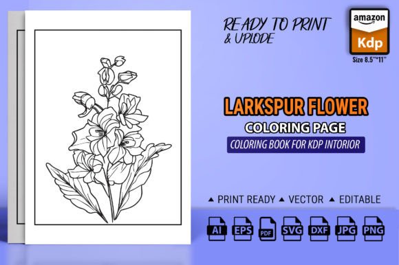 Black July Birth Flower Larkspur Tattoo Graphic Coloring Pages & Books By GraphicArt