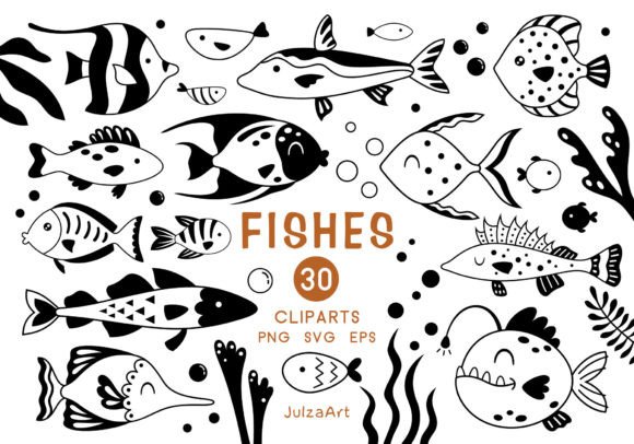 Black Fish Clipart, Fish Svg Png Graphic Illustrations By JulzaArt