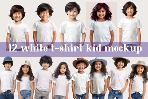 White T-Shirt Mockup Kid Modeled Graphic Graphic Product Mockups By KIDZ CLOUDS MOCKUP