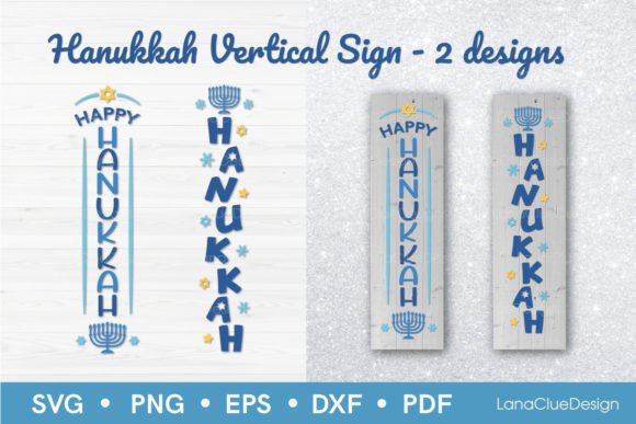 2 Hanukkah Vertical Porch Signs SVG Gráfico Artesanato Por LanaClueDesign
