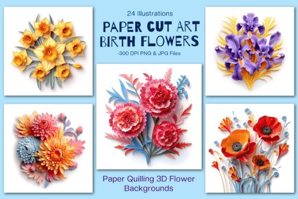 3D Birth Flower Paper Art Backgrounds Graphic Backgrounds By Enchanted Marketing Imagery