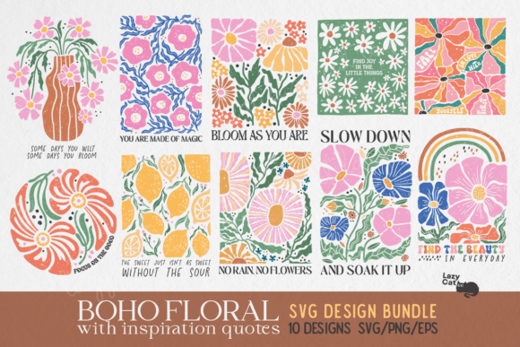Boho Floral Quotes SVG PNG Bundle Graphic Crafts By Lazy Cat