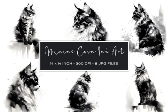 Maine Coon Ink Painting Backgrounds Graphic Illustrations By MNDesigns