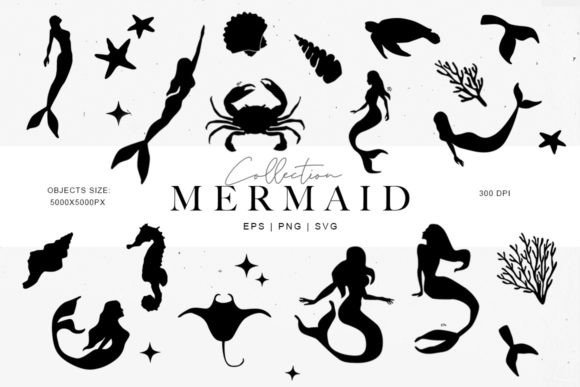 Mermaid SVG Silhouette Cliparts Graphic Illustrations By NassyArt