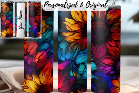 Personalized Colorful Sunflower Tumbler Graphic Crafts By Digital Nest Egg