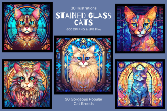 Stained Glass Cat Illustration Art Graphic Illustrations By Enchanted Marketing Imagery