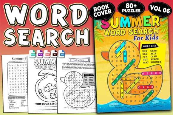 Summer Word Search with Book Cover Vol-6 Graphic Coloring Pages & Books Kids By KIDS ZONE