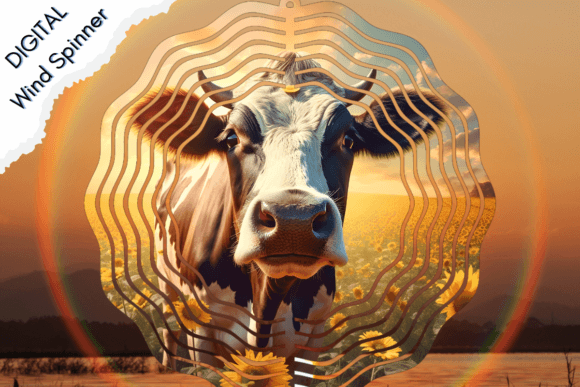 Western Sunflowers Cow Wind Spinner Graphic Crafts By Digital Nest Egg