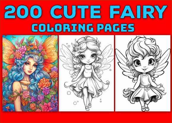 200 Cute Fairy Coloring Pages for Kids Grafika Strony do kolorowania AI Przez Simran Store