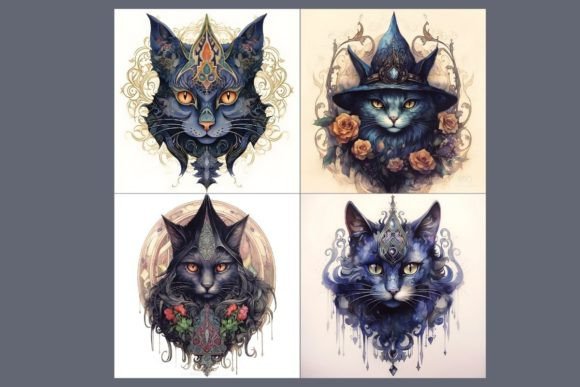 Magical Cats Watercolor Illustrations Gráfico Ilustraciones Imprimibles Por Quirk Junk Journals