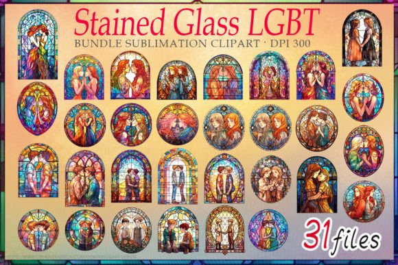Stained Glass LGBT Clipart Bundle Graphic Illustrations By qArt Design