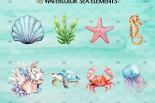 Watercolor Mermaid Clipart Set of 50 PNG Graphic Illustrations By beyouenked 4