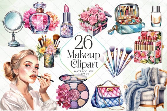 Makeup Collection Clipart Sublimation Gráfico Ilustrações para Impressão Por JaneCreative