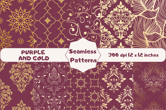 Purple and Gold Seamless Patterns Graphic Patterns By STARS KDP