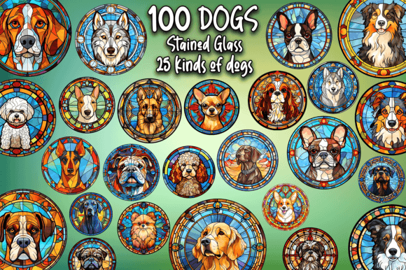 100 Stained Glass Dogs PNG Clipart Graphic Print Templates By ARTIZAN