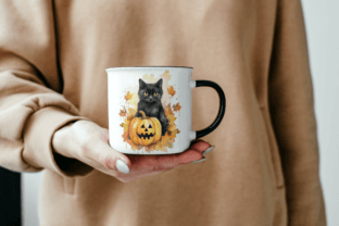 Black Cats Floral Halloween Watercolor Graphic AI Graphics By SlinlaShop 3