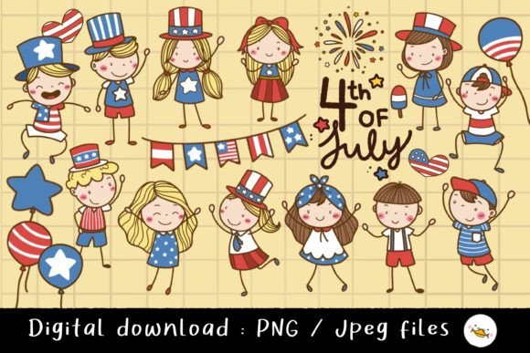 Color 4th of July Kid Clipart Graphic Illustrations By auntiesduck