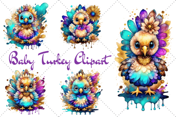 Cute Baby Turkey Clipart PNG Bundle Illustration PNG transparents AI Par YnovaArt