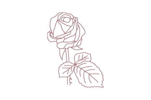 Rose Flower with a Leaf Outline Flowers Embroidery Design By EmbArt